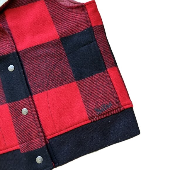 Woolrich Buffalo Plaid Vest with Sherpa Shawl Collar Red/Black Wool Blend - Picture 3 of 9